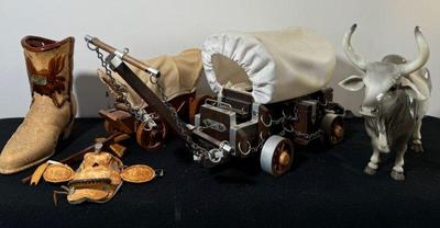 Cowboy Lot * Covered Wagon Lamp * Homemade Covered Wagon * Boot Vase * Cute Little Saddle
