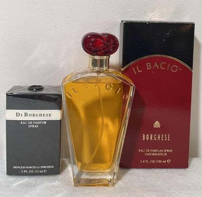 Unused Boxes Borghese Spray Perfumes * IL BACIO 3.4 fl oz * Di Borghese .5 fl oz
