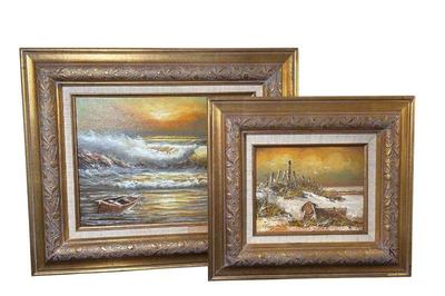 Original Carved Gold Leaf Framed Oil Paintings * Sea and Shore
