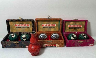 Boxed Chinese Baoding Balls * Red Chinese Tiny Vase
