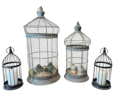 Matching Rustic Bird Cages With Cute Birds * Lanterns With Light Up Candles
