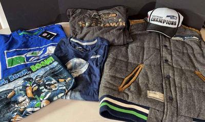 Seattle Seahawks Garb! Licensed Vest, 3 Shirts, Hat & Sweatshirt
