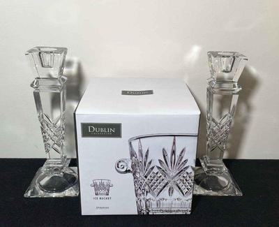 Heavy Crystal Candleholders * New Dublin Collection Crystal Ice Bucket
