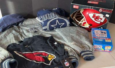 NFL Teams! New Kansas City Helmet AZ T-Shirt, Cowboys Jacket & Sweatshirt & 1991 Pro Set Cards
