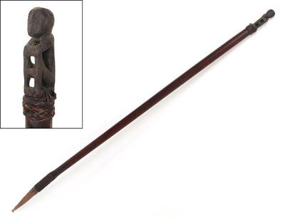 Lot 15 bulul ceremonial spear or staff heavily incised 20th c.