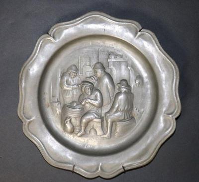 Lot 243 pewter plate of bar scene w hallmarks