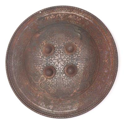 Lot 5 heavy cast iron incised dhal shield