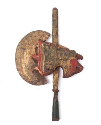 Lot 9 chinese gilded wood iron ceremonial halberd, circa 1800s