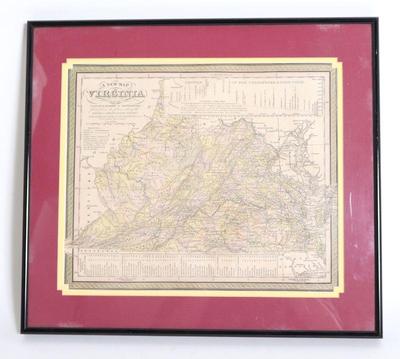 Lot 245 map of virginia w canals roads and distance, 1850
