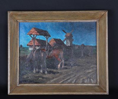 Lot 262 painted equestrian scene on board