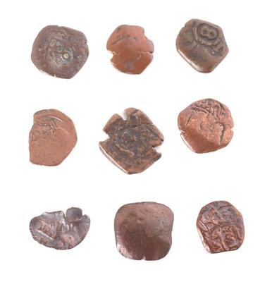 Lot 77 collection of 9 spanish shipwreck copper cob coins circa 1600's