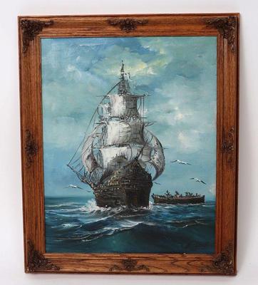 Lot 62 vintage ships out to sea painting