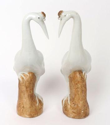 Lot 2 chinese porcelain crane statues male & female