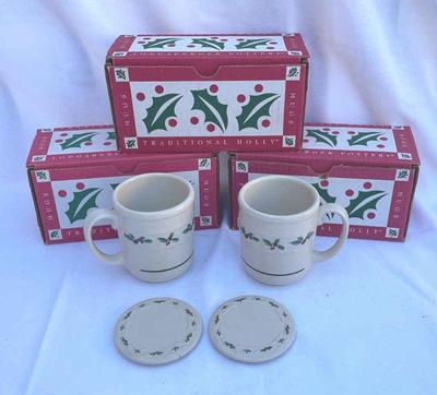 Longaberger traditional holly mugs