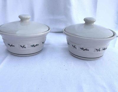 Longaberger pottery traditional holly small covered dishes