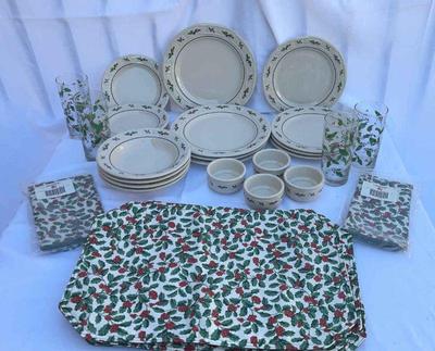 Longaberger pottery traditional holiday table setting