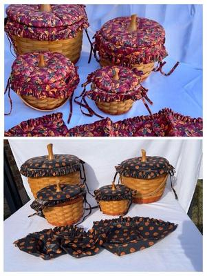 Longaberger pumpkin baskets with fall halloween liners