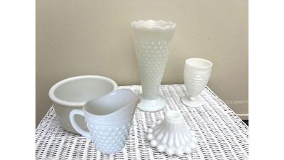 Grouping Of Five Pieces Of Milk Glass