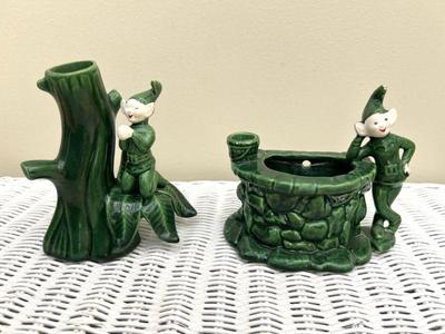 Charming Elf Figural Ceramic Vase Duo