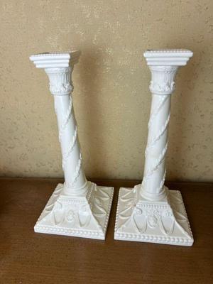 English Royal Worcester Fine Bone China Pillar Candlesticks