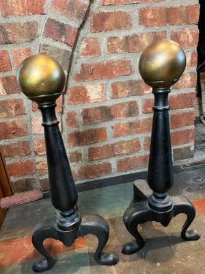 Pair Of Fireplace Andirons & Fireplace Grate