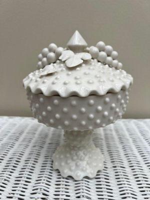 White Ceramic Grape Motif Candy Dish