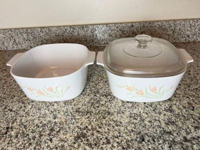 Pair Of Corning Ware Peach Floral 3L Casserole Dishes