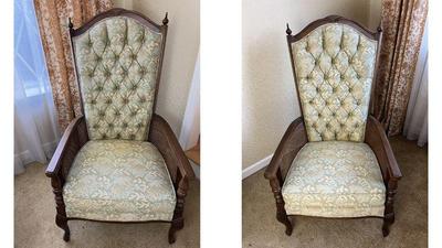 Pair Of Tufted Armchairs With Caned Detail By Lewittes Furniture