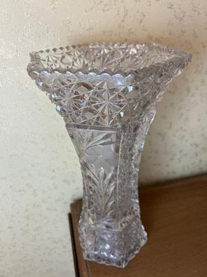 Heavy Cut Glass Vase