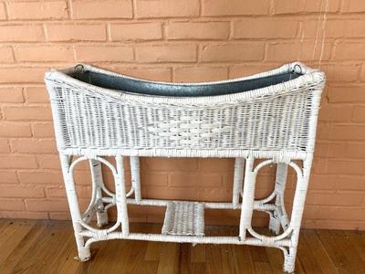 Vintage Wicker Plant Stand With Galvanized Zinc Liner
