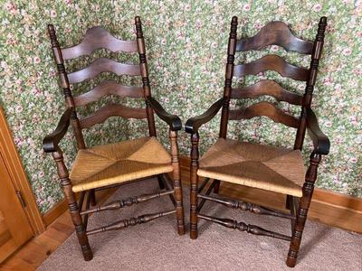 Pair Of Solid Wood Rush Seat Chairs