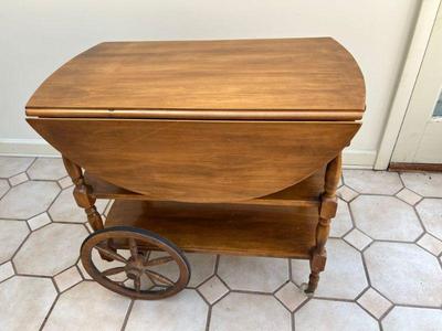 Vintage Solid Maple Tea Cart Or Bar Cart