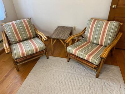 Vintage Pair Superior Reed & Rattan Furniture Co. Rattan Chairs & End Table