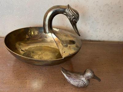Duo Of Vintage Brass Duck Figurines