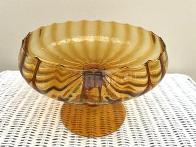 MCM Amber Glass Compote Dish Possibly Empoli