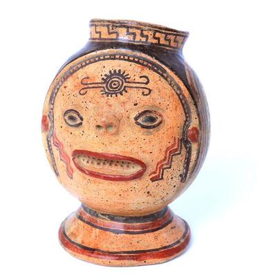 Lot 320 costa rican polychrome pottery trophy head vessel