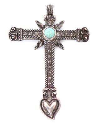 Lot 242 old sterling silver cross pendant wturquoise england