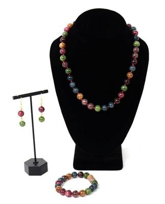 Lot 185 gorgeous raw tourmaline necklace bracelet and earring set