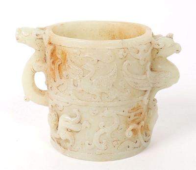 Lot 486 chinese hardstone carved brush holder