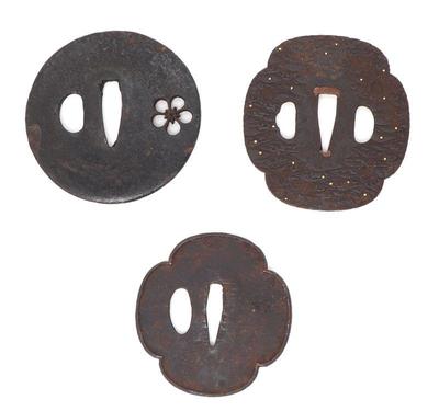 Lot 78 collection of three antique japanese iron katana tsuba