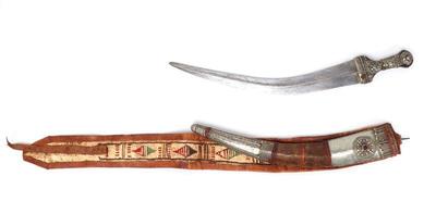 Lot 50 silver jambiya dagger embroidered belt, turn of 20th c.