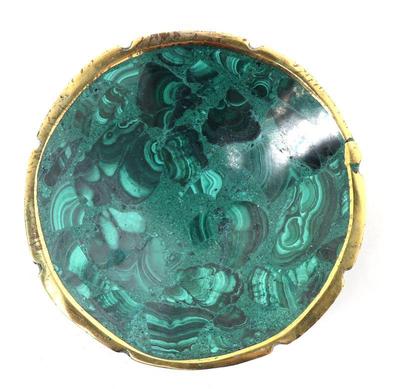 Lot 371 beautiful solid malachite bowl with gold rim
