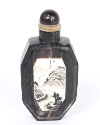 Lot 481 dark horn carved chinese snuff bottle 19th c.