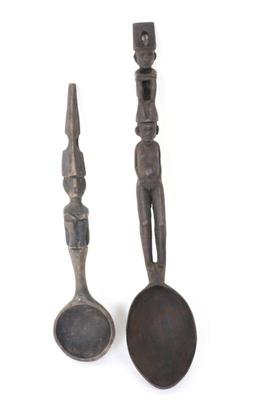 Lot 562 pair of carved filipino wooden figural spoons