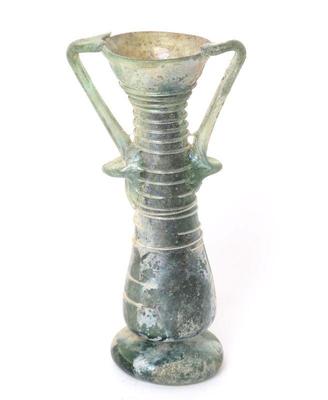 Lot 254 roman green glass double handle unguentarium