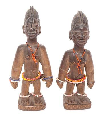 Lot 572 ibeji female twin figures with beads