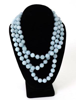 Lot 184 gorgeous triple strand aquamarine necklace