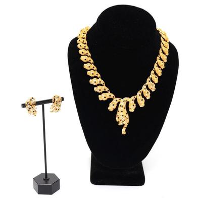 Lot 241 cartier style jaguar chain necklace earrings
