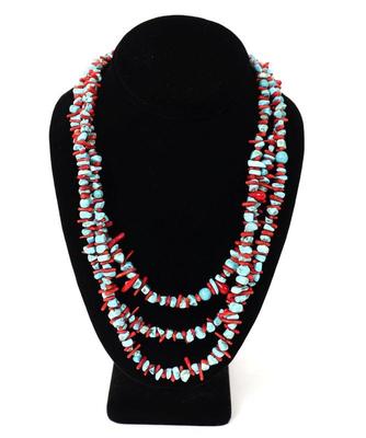 Lot 187 turquoise coral tripple strand necklace