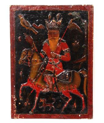 Lot 444 persian painting of jamshid lacquer painting